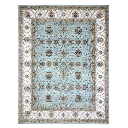 Oushak And Peshawar Wool Hand Knotted Rug Blue 9.1x11.11 -O076132