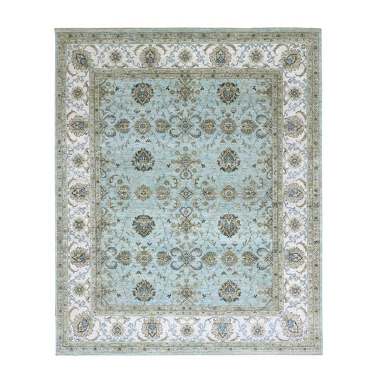 Oushak And Peshawar Wool Hand Knotted Rug Blue 8.1x9.10 -O076133