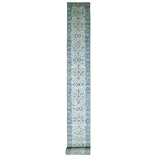 Oushak And Peshawar Wool Hand Knotted Rug Blue 2.9x29.10 -O076124