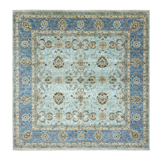 Oushak And Peshawar Wool Hand Knotted Rug Blue 8.0x8.0 -O076141