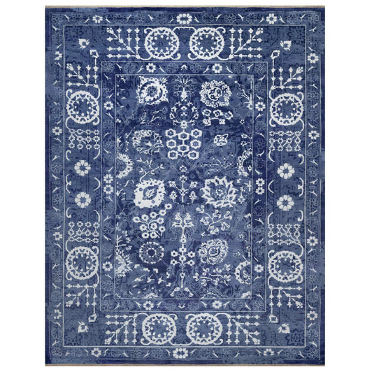 Transitional Wool & Silk Hand Knotted Rug Blue 11.9x15.0 -O091265