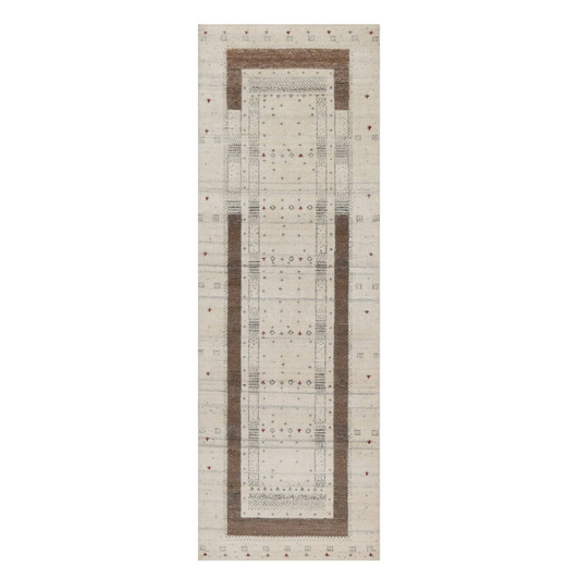 Modern and Contemporary Wool Hand Knotted Rug Ivory 2.8x7.11 -O091259