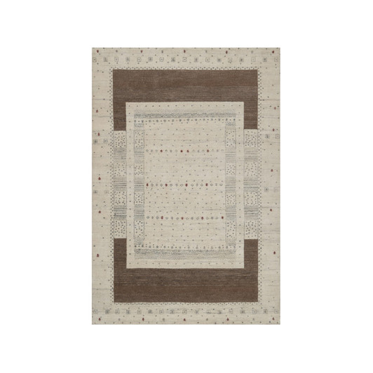 Modern and Contemporary Wool Hand Knotted Rug Ivory 4.11x7.0 -O091267