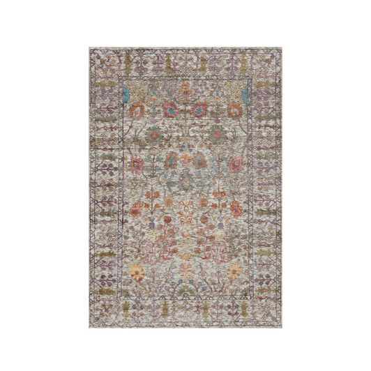 Transitional Wool & Silk Hand Knotted Rug Ivory 4.0x6.1 -O091138