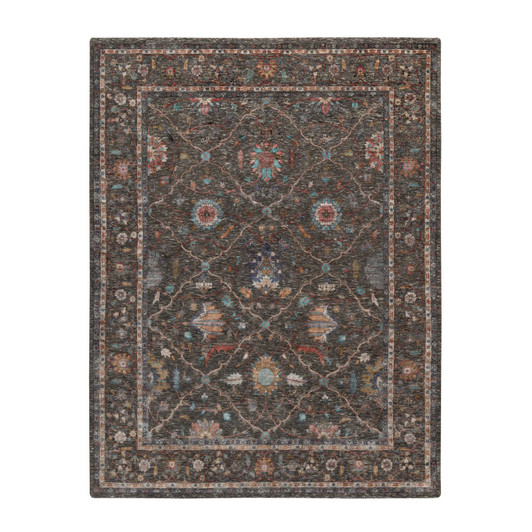Transitional Wool & Silk Hand Knotted Rug Brown 7.9x10.2 -O091166