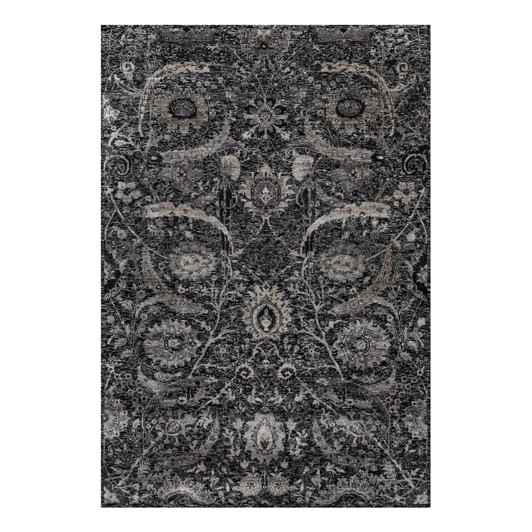 Transitional Wool & Silk Hand Knotted Rug Black 6.0x8.10 -O091161