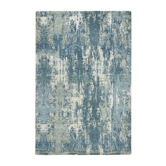 Modern and Contemporary Wool & Silk Hand Knotted Rug Blue 4.1x6.2 -O075535