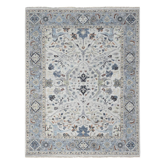 Oushak And Peshawar Wool Hand Knotted Rug Ivory 8.0x9.10 -O010194