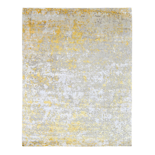 Modern and Contemporary Wool & Silk Hand Knotted Rug Beige 7.11x9.9 -O010199