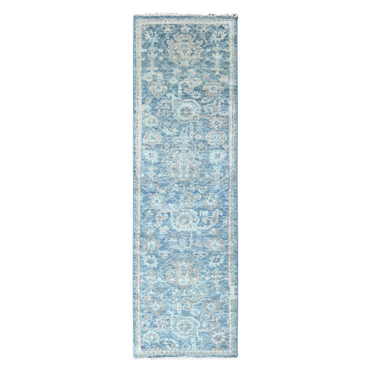 Oushak And Peshawar Wool Hand Knotted Rug Blue 2.6x8.5 -O010265
