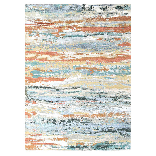 Modern and Contemporary Wool & Silk Hand Knotted Rug Green 9.0x11.10 -O010273