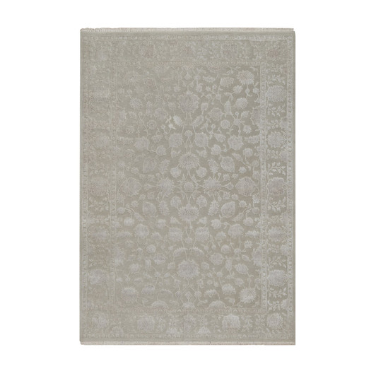 Fine Oriental Wool & Silk Hand Knotted Rug Grey 4.9x6.10 -O091356