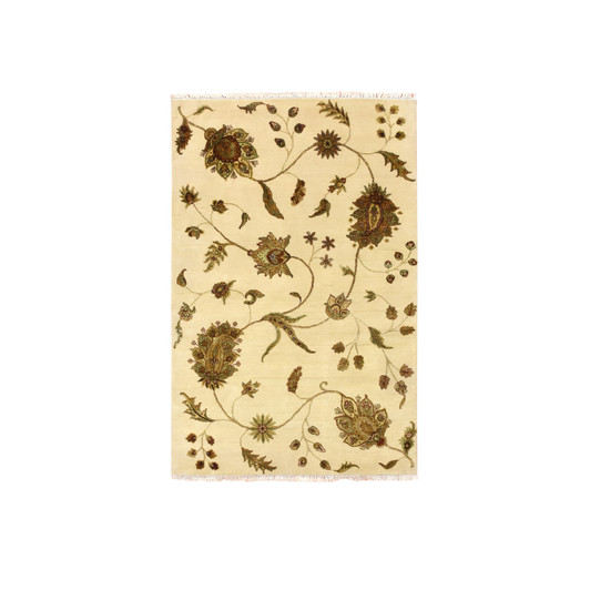 Rajasthan Wool & Silk Hand Knotted Rug Ivory 4.0x5.11 -O075631