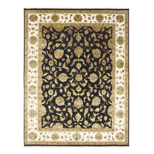 Rajasthan Wool & Silk Hand Knotted Rug Black 7.10x10.4 -O075584