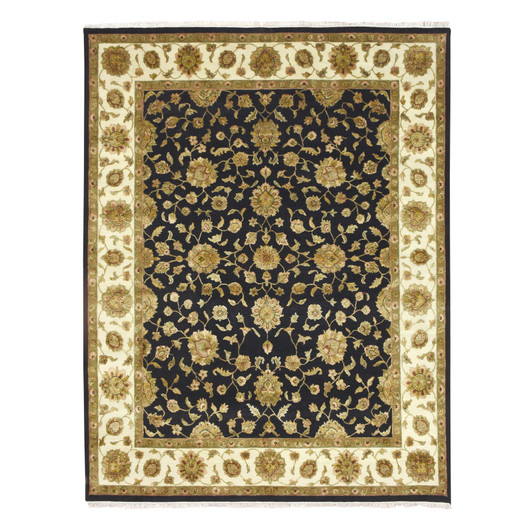 Rajasthan Wool & Silk Hand Knotted Rug Black 7.9x9.11 -O075585
