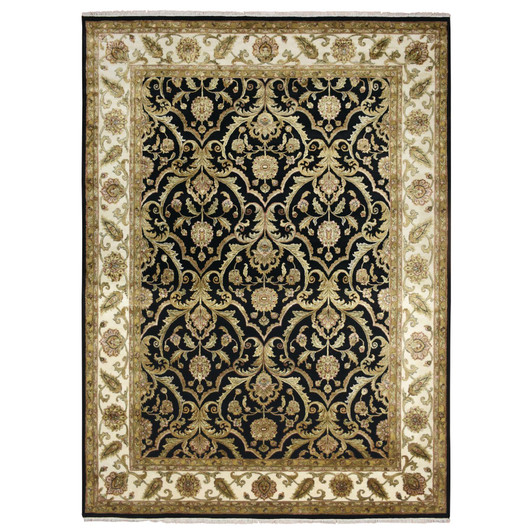 Rajasthan Wool & Silk Hand Knotted Rug Black 8.10x12.2 -O075592
