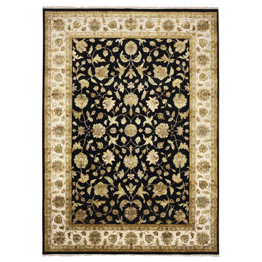 Rajasthan Wool & Silk Hand Knotted Rug Black 9.11x13.11 -O075598