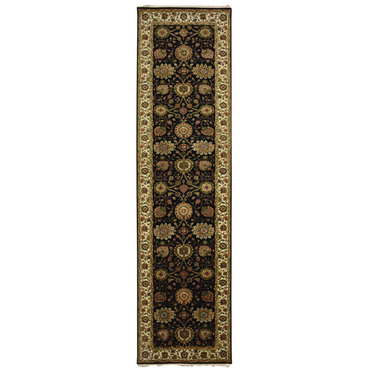 Rajasthan Wool & Silk Hand Knotted Rug Black 4.0x15.9 -O075610