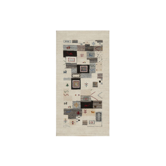 Modern and Contemporary Wool Hand Knotted Rug Ivory 2.5x4.9 -O091318