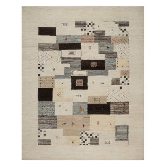 Modern and Contemporary Wool Hand Knotted Rug Ivory 7.9x9.9 -O091339