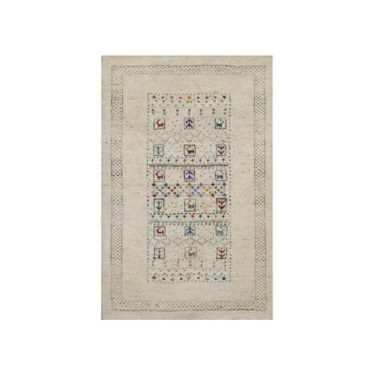 Modern and Contemporary Wool Hand Knotted Rug Ivory 2.0x3.1 -O091322