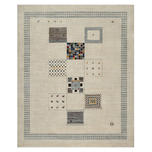 Modern and Contemporary Wool Hand Knotted Rug Ivory 8.3x10.2 -O091338