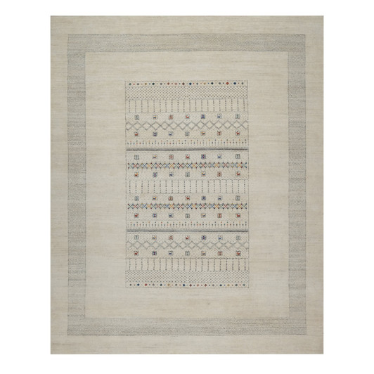 Modern and Contemporary Wool Hand Knotted Rug Ivory 8.1x10.0 -O091342