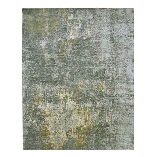 Modern and Contemporary Wool Hand Knotted Rug Green 7.11x10.1 -O083127