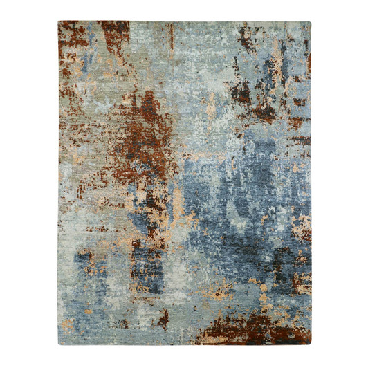 Modern and Contemporary Wool Hand Knotted Rug Blue 7.10x10.2 -O083129