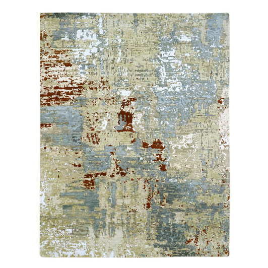 Modern and Contemporary Wool Hand Knotted Rug Green 7.11x10.3 -O083131