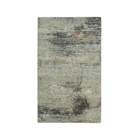 Modern and Contemporary Wool Hand Knotted Rug Green 3.0x5.0 -O083186