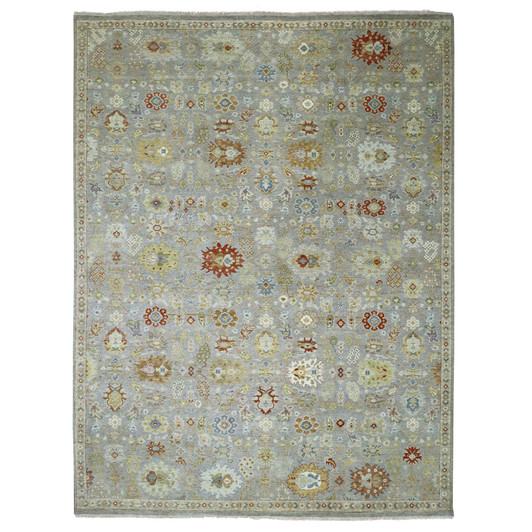 Tribal & Geometric Wool Hand Knotted Rug Grey 9.2x12.0 -O083198