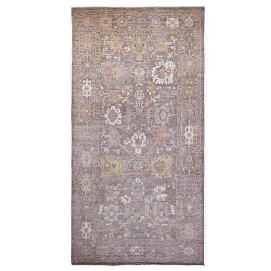 Oushak And Peshawar Wool Hand Knotted Rug Brown 8.0x15.7 -O089761
