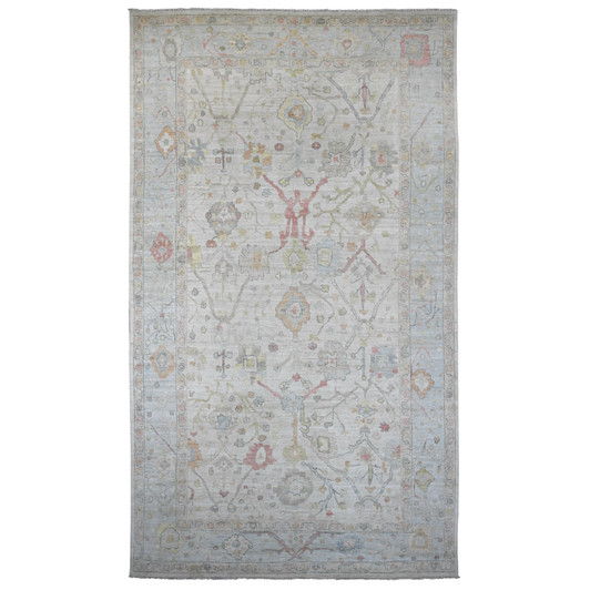 Oushak And Peshawar Wool Hand Knotted Rug Ivory 9.8x16.11 -O089861