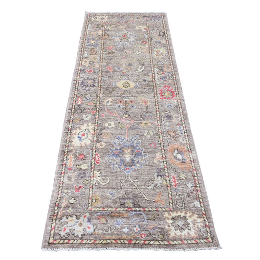 Oushak And Peshawar Wool Hand Knotted Rug Brown 2.10x7.8 -O089875