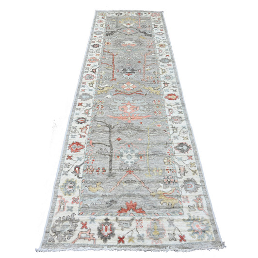 Oushak And Peshawar Wool Hand Knotted Rug Grey 3.0x9.11 -O089899