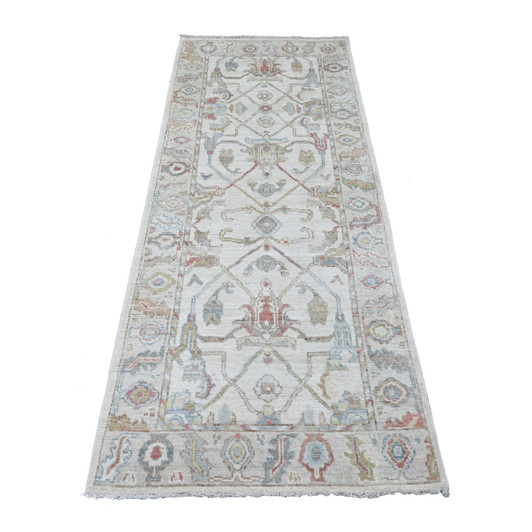 Oushak And Peshawar Wool Hand Knotted Rug Ivory 3.1x7.9 -O089905