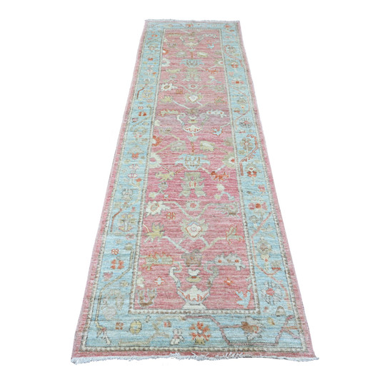Oushak And Peshawar Wool Hand Knotted Rug Pink 2.9x9.7 -O089939