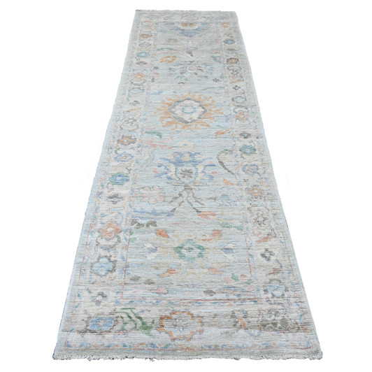Oushak And Peshawar Wool Hand Knotted Rug Grey 3.1x10.0 -O089940