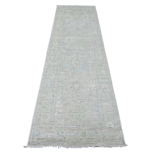 Oushak And Peshawar Wool Hand Knotted Rug Grey 2.9x9.7 -O089946