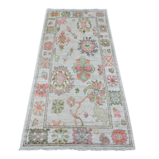 Oushak And Peshawar Wool Hand Knotted Rug Ivory 2.11x5.11 -O089949
