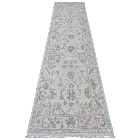 Oushak And Peshawar Wool Hand Knotted Rug Ivory 2.8x11.8 -O089961