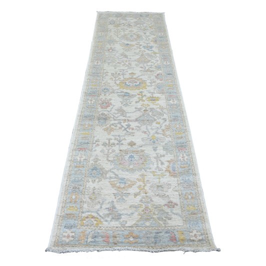Oushak And Peshawar Wool Hand Knotted Rug Ivory 2.9x9.5 -O089969