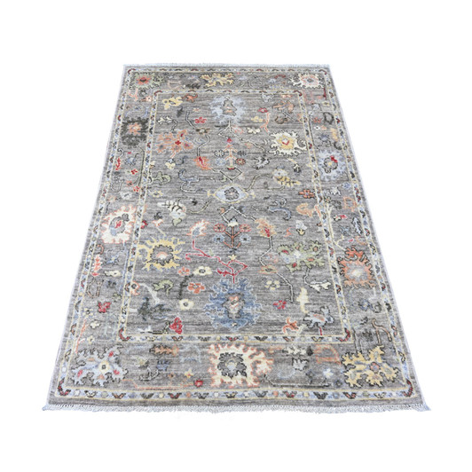 Oushak And Peshawar Wool Hand Knotted Rug Grey 3.11x5.10 -O020070