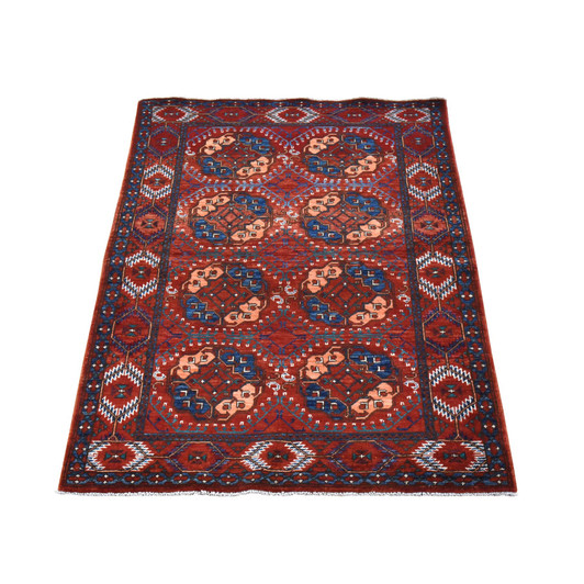 Tribal & Geometric Wool Hand Knotted Rug Red 3.6x5.1 -O078396