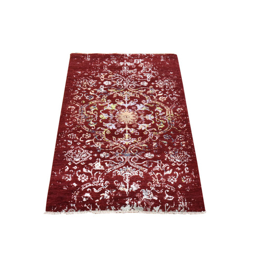 Modern and Contemporary Wool & Silk Hand Knotted Rug Red 3.0x5.1 -O078397