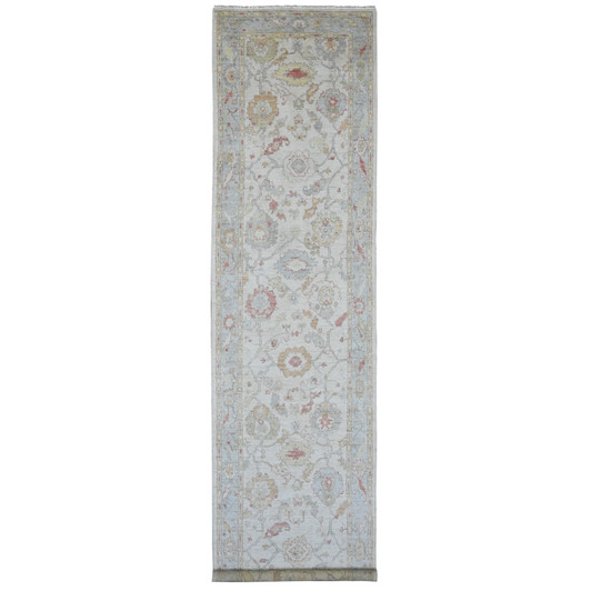 Oushak And Peshawar Wool Hand Knotted Rug Ivory 3.11x15.10 -O020210