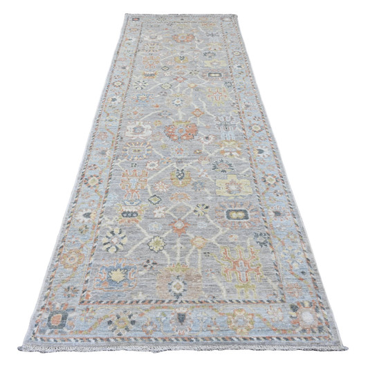 Oushak And Peshawar Wool Hand Knotted Rug Grey 3.11x11.4 -O020213