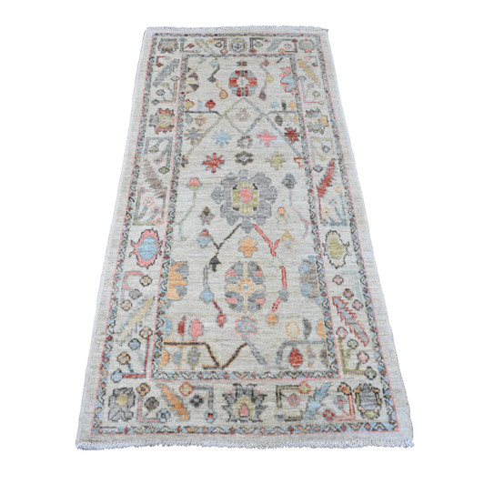 Oushak And Peshawar Wool Hand Knotted Rug Ivory 2.11x5.11 -O020217