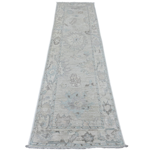 Oushak And Peshawar Wool Hand Knotted Rug Grey 2.7x9.9 -O020294